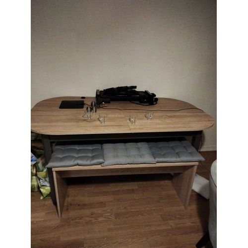 Table Salle Manger 1m60 Rallonge 40cm Avec Bancs 2×3 Places Couleur Hêtre