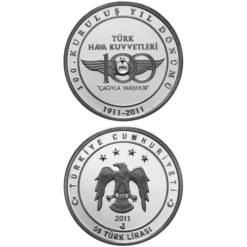 50 Lira Turquie 100ème Anniversaire Turkish Air Force En Argent 