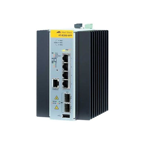 Allied Telesis AT IE200-6FP - Commutateur - Géré - 4 x 10/100 (PoE+) + 2 x Gigabit SFP - Montage sur rail DIN, fixation murale - PoE+ - Tension CC