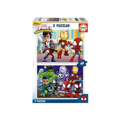 Puzzles 2 X 48 Pieces Spidey Et Son Equipe Extraordinaire - Amis Super Heros - Garcon, Fille - Set Puzzle Enfant + Carte