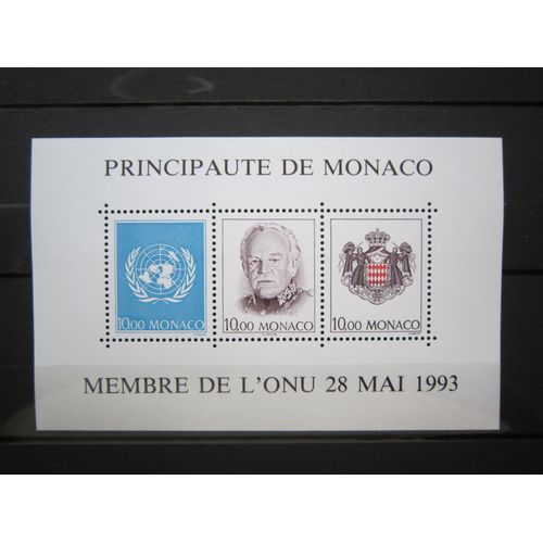 Monaco. Bloc N° 62 (1993). Admission De La Principaute De Monaco Comme Etat Membre De L O.N.U. (28.5.1993).