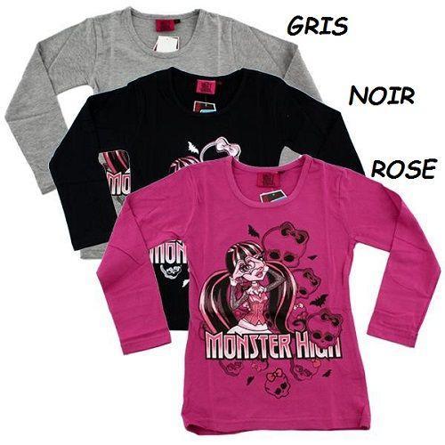 T-Shirt Manches Longues Monster High 100% Coton **** Neuf L'unit? **** Model Aleatoire