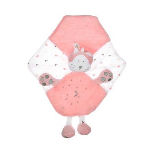 Doudou Peluche Chat Cat Katze Rose Blanc Plat Berlingot Etoiles Lunes Plat Nursery Permanente Berlingo Chaton Ours