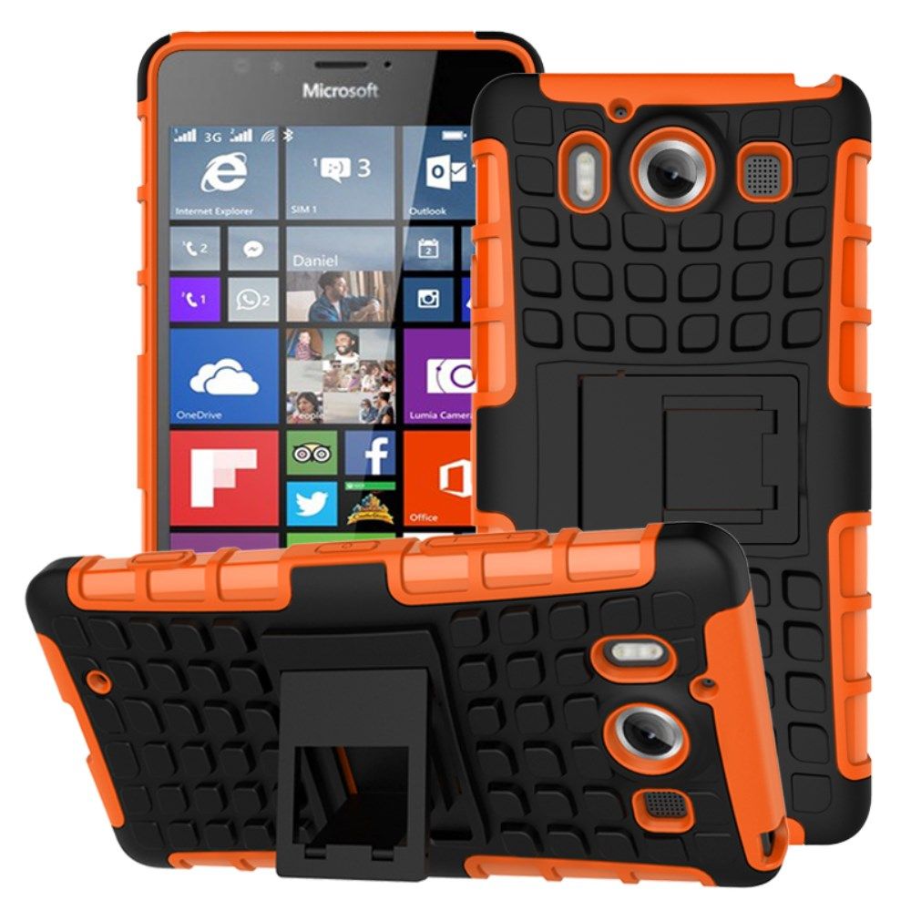 Coque Hybrid Duo Pour Microsoft Lumia 950 Coloris Orange Avec Béquille Stand