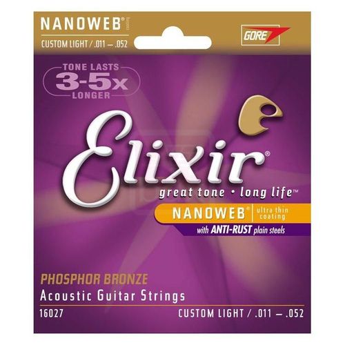 Elixir 16027 Nanoweb Cordes Pour Guitare Folk Custom Light