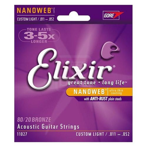 Elixir 11027 Nanoweb Jeu De Cordes Pour Guitare Folk Light