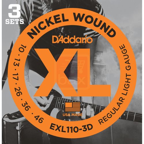 Lot De 3 Jeux De Cordes Guitare Electrique D'addario Xl Light 10-46 (Exl110-3d) Acier Plaqué Nickel