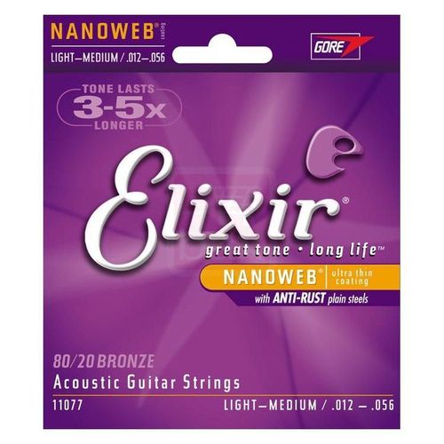 Elixir 11077 Nanoweb Jeu De Cordes Pour Guitare Folk Medium Light