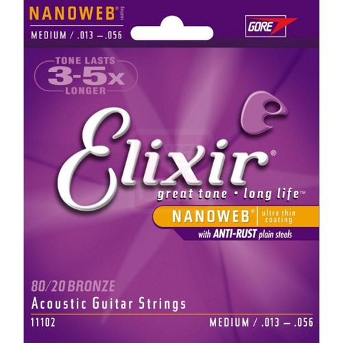 Elixir 11102 Nanoweb Medium Jeu De Cordes Pour Guitare Acoustique
