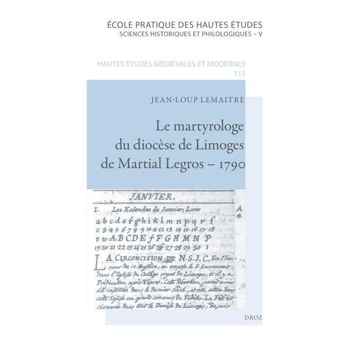 Le Martyrologe Du Diocèse De Limoges De Martial Legros - 1790