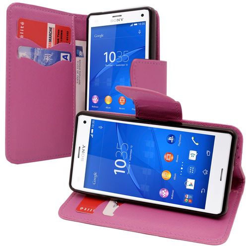 Sony Xperia Z3 Compact D5803 D5833: Etui Portefeuille Livre Housse Coque Pochette Support Vidéo Cuir Pu Effet Tissu - Violet