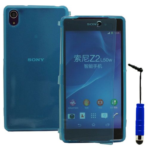 Sony Xperia Z2 D6502 D6503 D6543: Coque Etui Housse Pochette Silicone Gel Portefeuille Livre Rabat + Stylet - Bleu