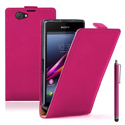 Sony Xperia Z1 Compact D5503: Housse Coque Etui Cuir Fine Slim + Stylet - Rose