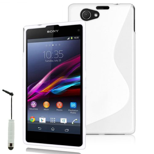 Sony Xperia Z1 Compact D5503: Housse Etui Pochette Coque S-Line Silicone Gel + Stylet - Blanc