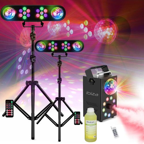 Pack MOOVING LIGHT - 2 Pieds Éclairages Lumières Projecteurs PAR Astros - Machine Fumée FOGGY-ASTRO LED Fête Bar Anniversaire Soirée