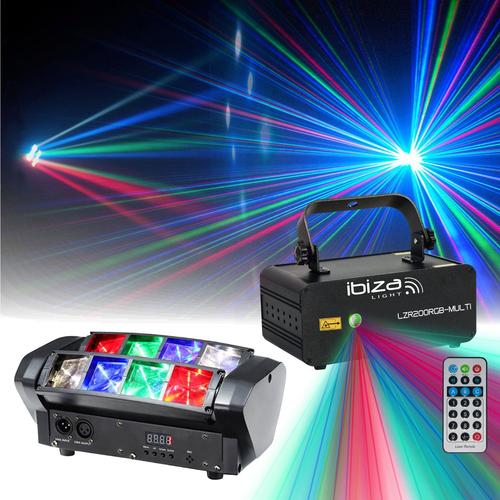 Pack Effet Laser LZR200RGB-MULTI Ibiza - Jeu de Lumière LED8-MINI Soirée Ambiance Animation Discothèque Club Bar Musique