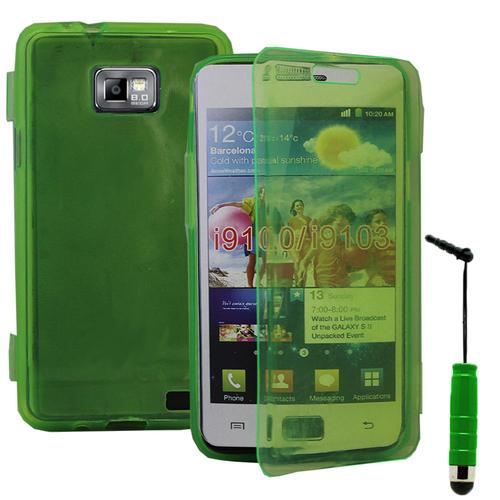 Samsung Galaxy S2 I9100/ I9105g/ Plus: Coque Etui Housse Pochette Silicone Gel Portefeuille Livre Rabat + Stylet - Vert