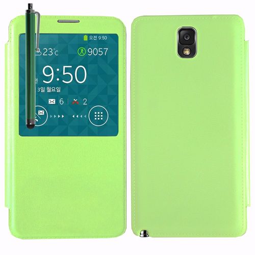 Samsung Galaxy Note 3 N9000/ N9002/ N9005/ N9006: Coque Etui Housse Pochette Plastique View Case + Stylet - Vert