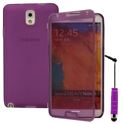 Samsung Galaxy Note 3 N9000/ N9002/ N9005/ N9006: Coque Etui Housse Pochette Silicone Gel Portefeuille Livre Rabat + Stylet - Violet