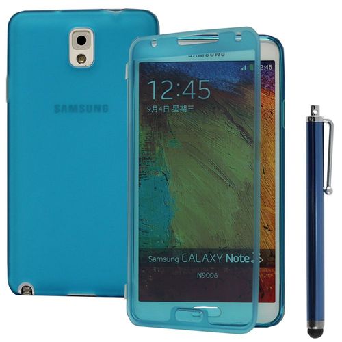 Samsung Galaxy Note 3 N9000/ N9002/ N9005/ N9006: Coque Etui Housse Pochette Silicone Gel Portefeuille Livre Rabat + Stylet - Bleu