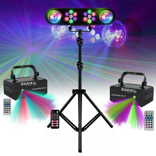 Pack Pied Lumière Portique DJ LEDBAR-ASTRO-RC - 2 Lasers Ibiza LZR200RGB-MULTI Soirée Ambiance Animation Discothèque Club