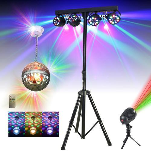 Pack Lumière Pied Portique DJ BOOST-LIGHT70 4 Projecteurs - Jeu Lumière Extérieur Faisceaux - Boule Disco LEDS RGB ASTRO-BALL8 Fête