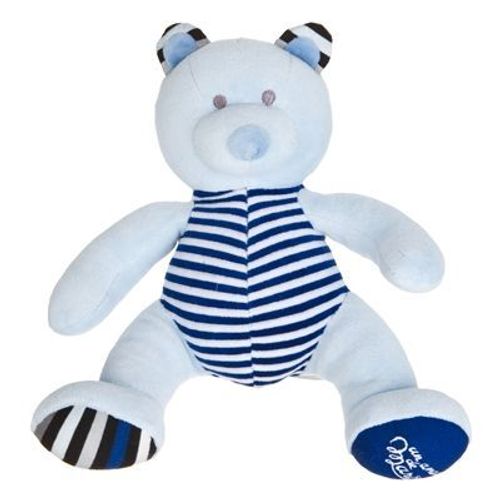 Doudou Peluche Ours Bear Bar Orso Blanc Bleu Ciel  Rayé Noir Marine Un Amour De Marese By Sas Baby City Basilio