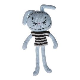 Doudou Peluche Lapin Lièvre Rabbit Bunny Hase Poupée Amour De Marese Garçon Laine Rayé Berceau Bleu Pastel Ciel Rayé Noir Blanc 