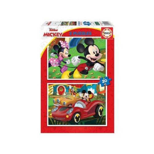 Puzzles Enfant 2 X 20 Pieces - Mickey Et Ses Amis Minnie Et Dingo - Jeu Motricite Fine, Concentration - Set Puzzle + Carte