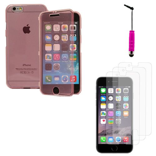 Apple Iphone 6 Plus/ 6s Plus: Lot Coque Etui Housse Pochette Silicone Gel Portfeuille Livre Rabat + 3 Films Transparent + 1 Mini Stylet - Rose