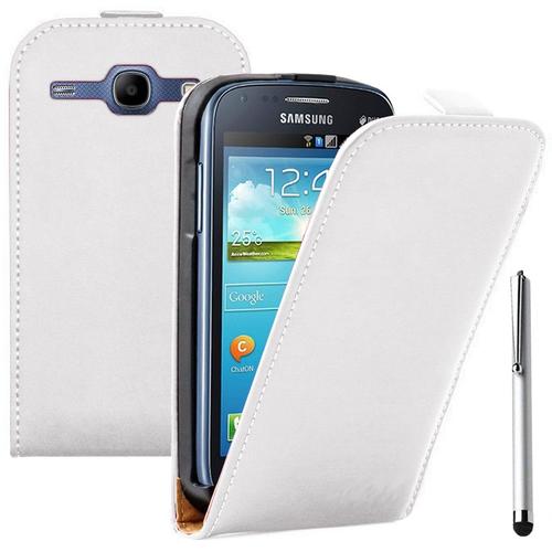 Samsung Galaxy Core Lte 4g Sm-G386f: Housse Coque Etui Cuir Fine Slim + Stylet - Blanc