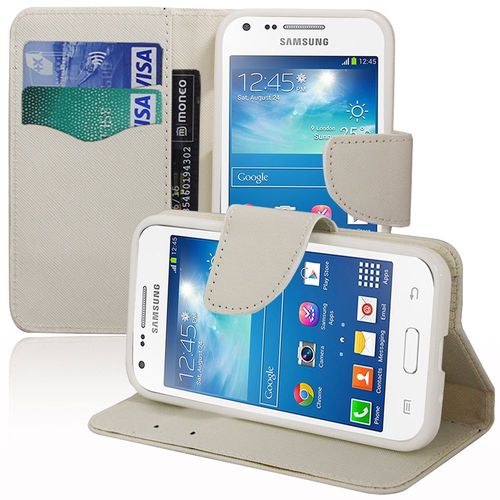 Samsung Galaxy Core Plus G3500/ Trend 3 G3502: Etui Portefeuille Livre Housse Coque Pochette Support Vidéo Cuir Pu Effet Tissu - Blanc