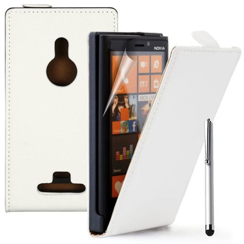 Nokia Lumia 925: Housse Coque Etui Cuir Fine Slim + Stylet - Blanc