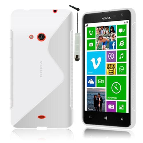 Nokia Lumia 625: Housse Etui Pochette Coque S-Line Silicone Gel + Stylet - Blanc