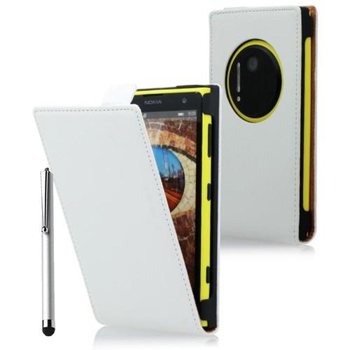 Nokia Lumia 1020/ Eos/ 909/ Rm-875/ Rm-877/ Rm-876: Housse Coque Etui Cuir Fine Slim + Stylet - Blanc