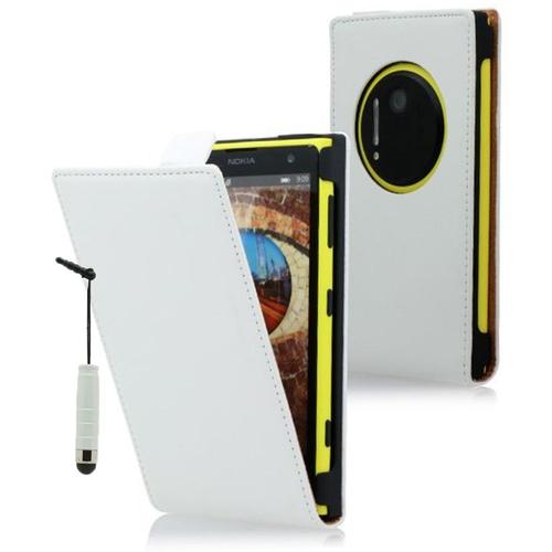 Nokia Lumia 1020/ Eos/ 909/ Rm-875/ Rm-877/ Rm-876: Housse Coque Etui Cuir Fine Slim + Stylet - Blanc