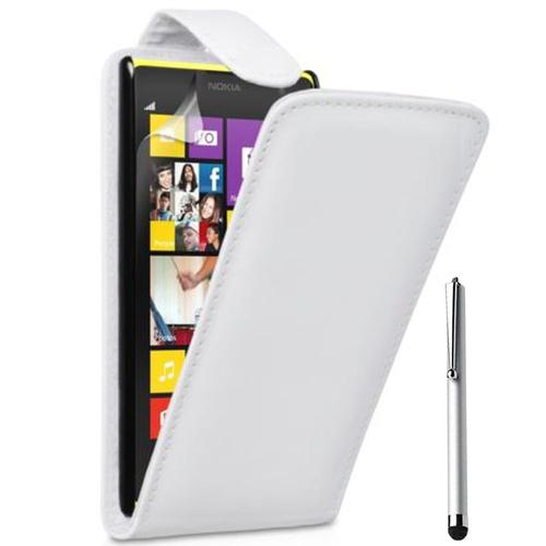 Nokia Lumia 1020/ Eos/ 909/ Rm-875/ Rm-877/ Rm-876: Etui Housse Coque Pochette Simili Cuir + Stylet - Blanc