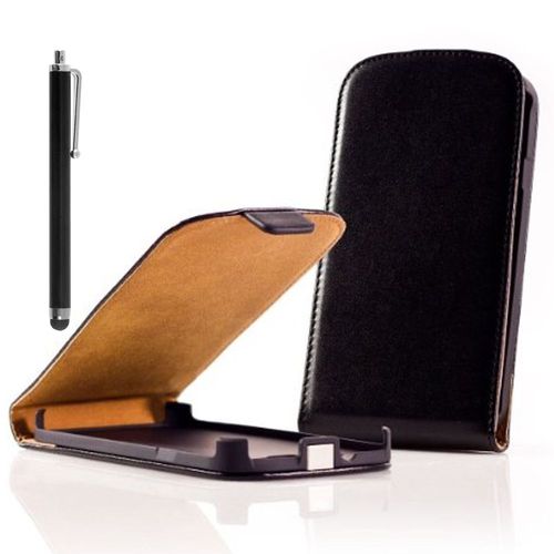 Nokia Asha 503/ 503 Dual Sim: Housse Coque Etui Cuir Fine Slim + Stylet - Noir