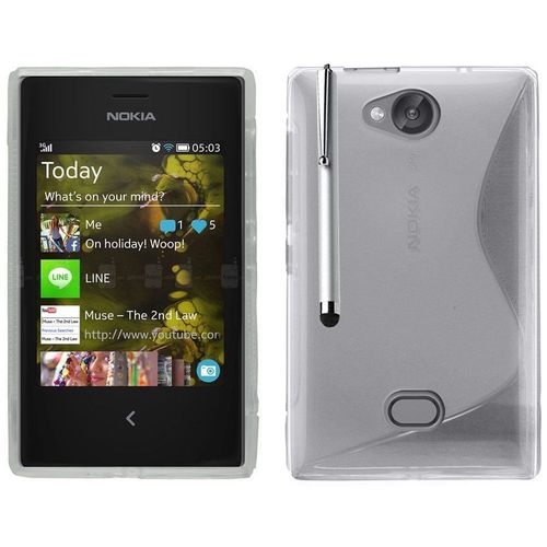 Nokia Asha 503/ 503 Dual Sim: Housse Etui Pochette Coque S-Line Silicone Gel + Stylet - Transparent