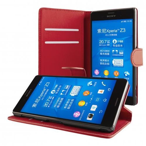 Ecence Sony Xperia Z3 Compact Mini Coque De Protection Housse Pochette Wallet Case + Protection D'écran Rouge Foncé 42020102