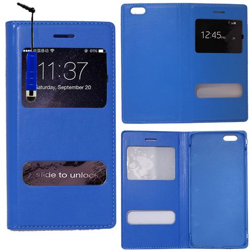 Apple Iphone 6/ 6s: Coque Etui Housse Pochette Plastique View Case + Stylet - Bleu