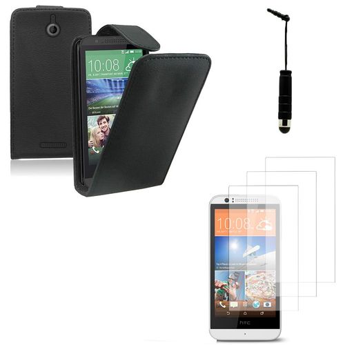 Htc Desire 510: Lot Coque Etui Housse Pochette Accessoires Simili Cuir + 3 Films Transparent + 1 Mini Stylet - Noir