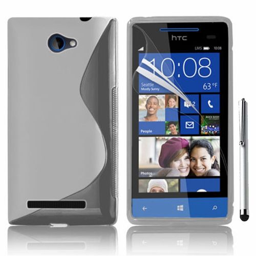Htc Windows Phone 8s: Housse Etui Pochette Coque S-Line Silicone Gel + Stylet - Transparent