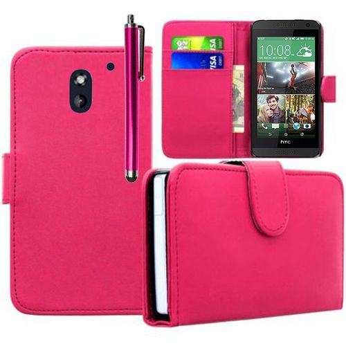 Htc Desire 610: Etui Portefeuille Livre Housse Coque Pochette Cuir Pu + Stylet - Rose
