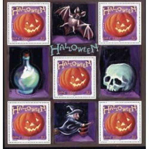 Halloween : Citrouille Bloc Feuillet 40 Année 2001 Comportant Le Timbre N° 3428 Yvert Et Tellier Luxe (5 Fois)
