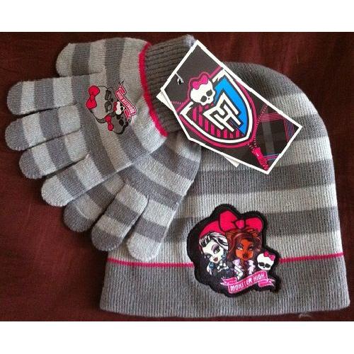 Ensemble Bonnet + Gants Monster High Gris 100% Acryl * Neuf * Taille Unique