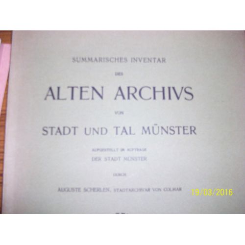 Summarisches Inventar Des Alten Archivs Von Stadt Und Tal Münster