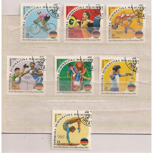 Madagascar- Série De 7 Timbres Oblitérés - J.O D' Eté De Barcelone 1992