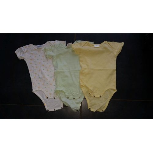 3 Bodys Tykes Coton 3 Mois Jaune/Vert/Motif Poussins Manches Courtes
