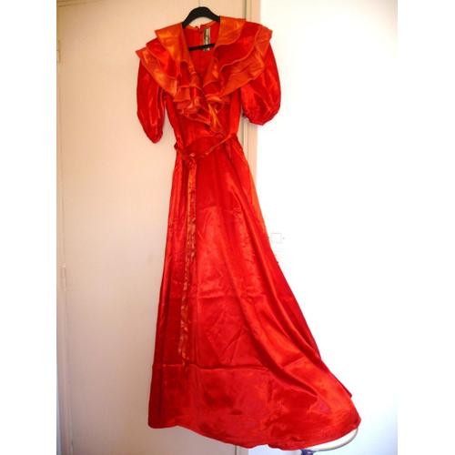 Robe De Soirée Inconnu Satin 38 Orange 